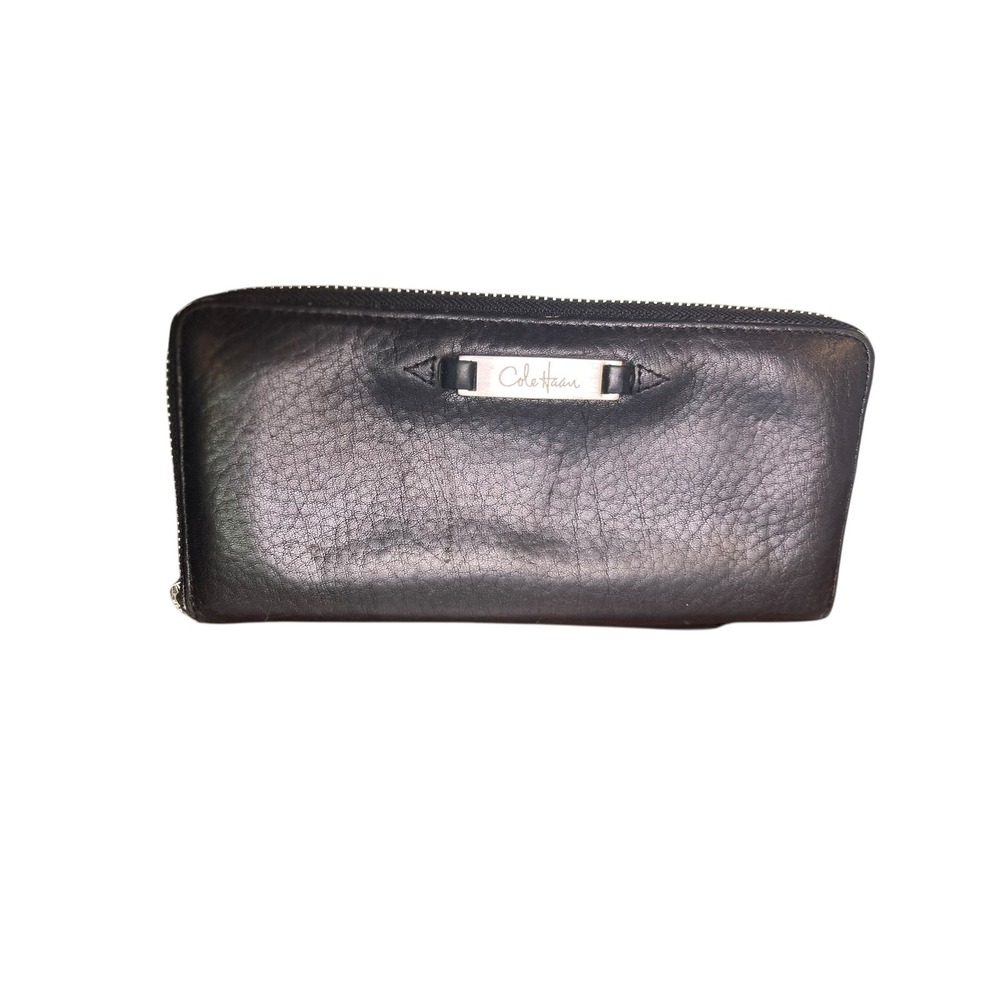 Vintage Cole Haan Leather Zip Around Wallet Clutch‎ Organizer Black Urban Chic